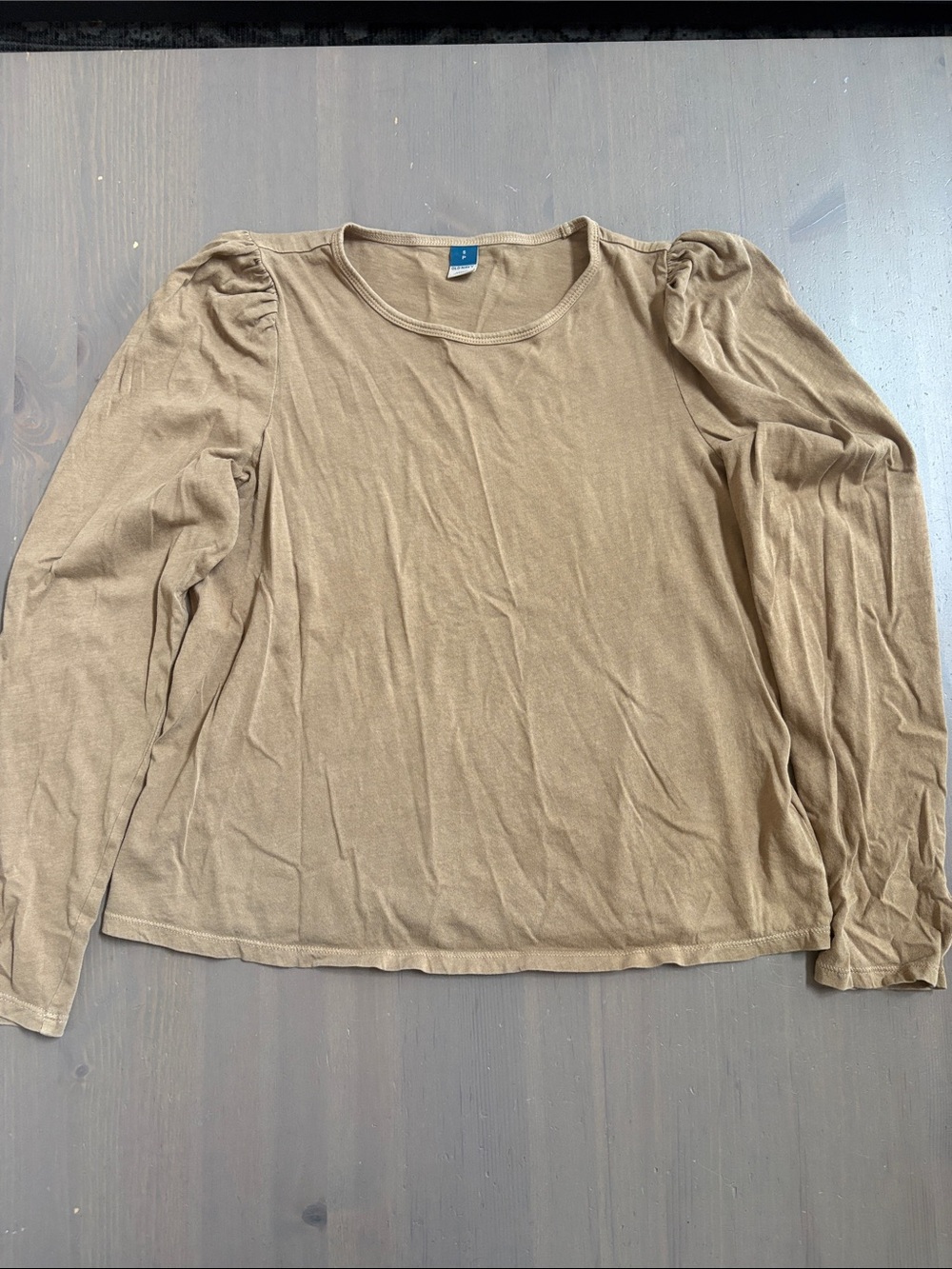 Old Navy Tan Long-Sleeve Crewneck with Puff Shoulders Size Small